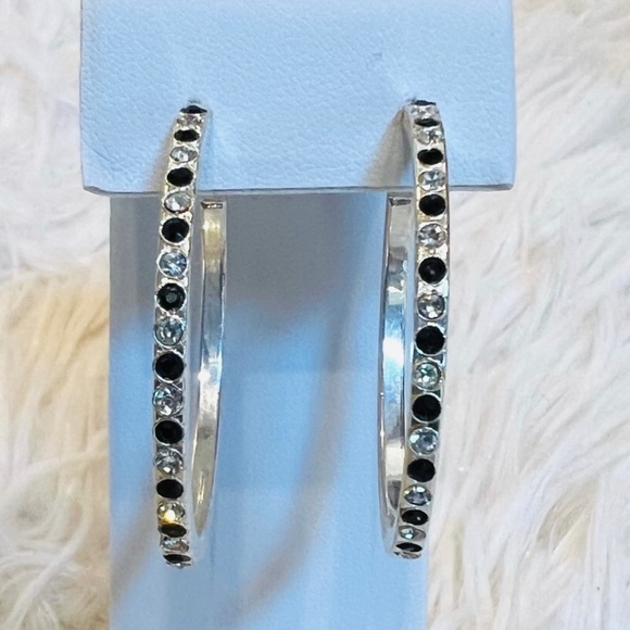 Silvertone with bling accents, open hoop pierced costume earrings - Picture 7 of 9